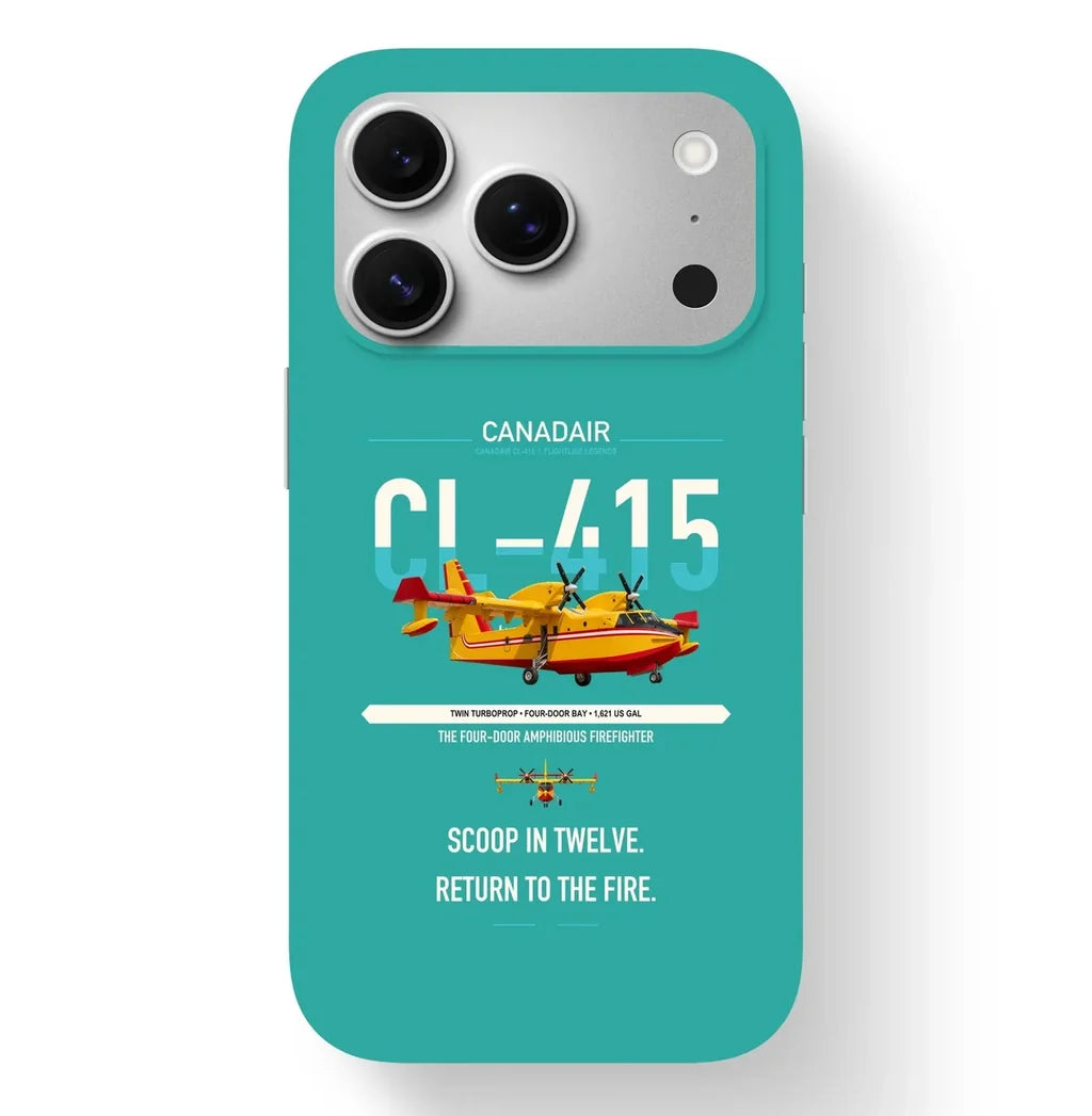 Canadair CL-415 design on turquoise magsafe iphone case, for iPhone 17 Pro