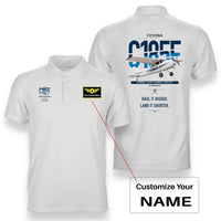 Thumbnail for Cessna A185F Skywagon design on white+name double-side polo t-shirt, double-side print