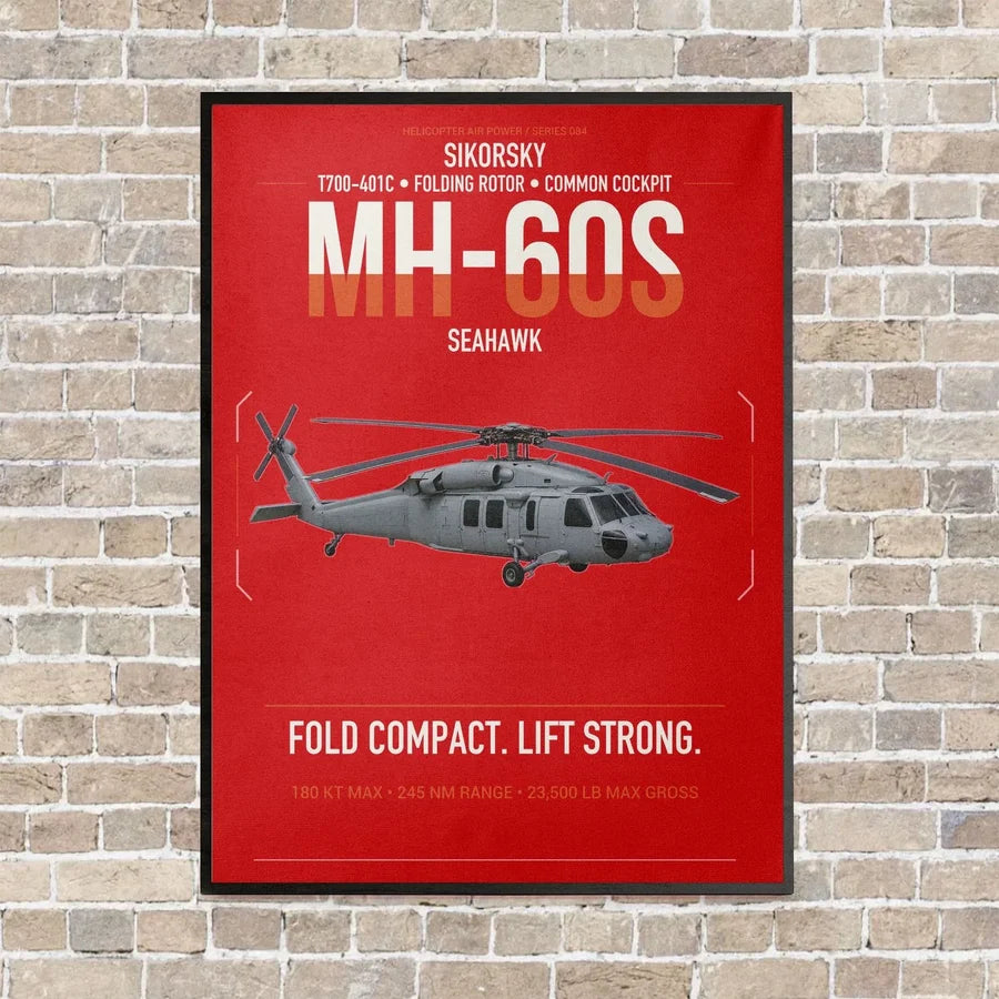 Sikorsky MH-60S Seahawk vertical canvas print - framed - red background
