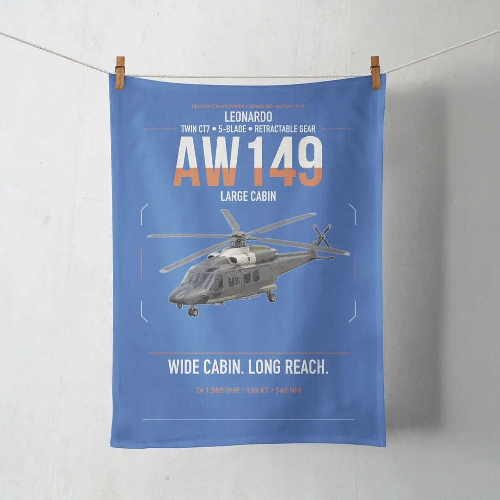Leonardo AW149 design on blue towel