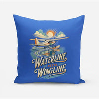 Thumbnail for Waterline Meets Wingline design on blue pillow