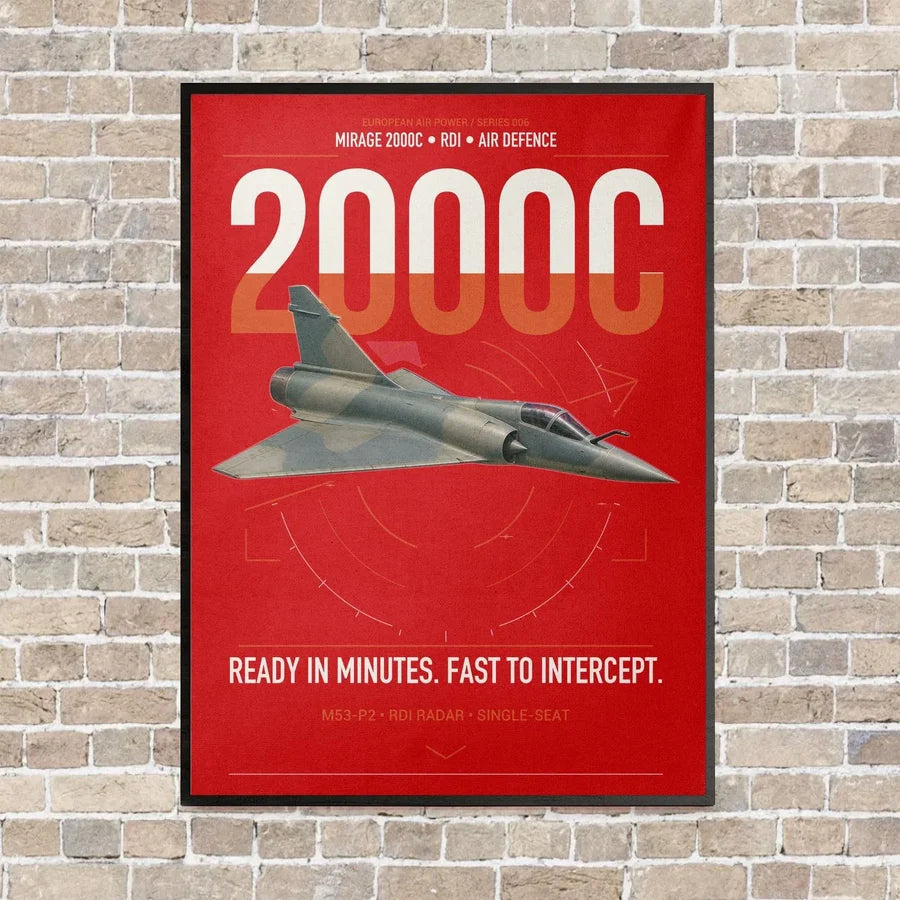 Dassault Mirage 2000C RDI vertical canvas print - framed - red background