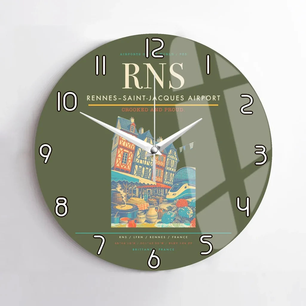 Rennes–Saint-Jacques Airport (RNS) design on green army no frame wall clock