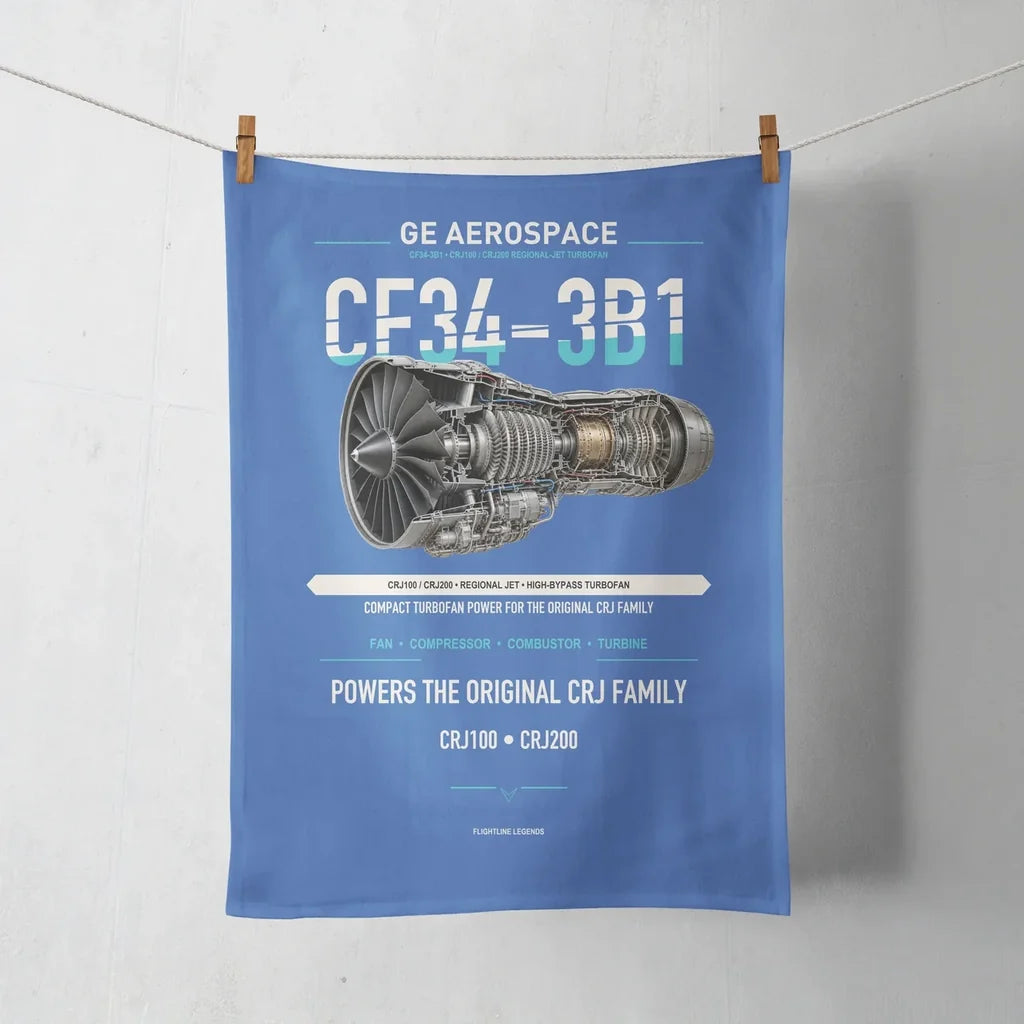 CF34-3B1 design on blue towel