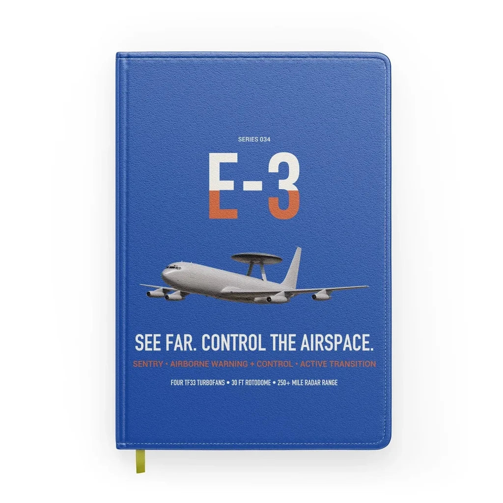 E-3 Sentry AWACS design on blue notebook