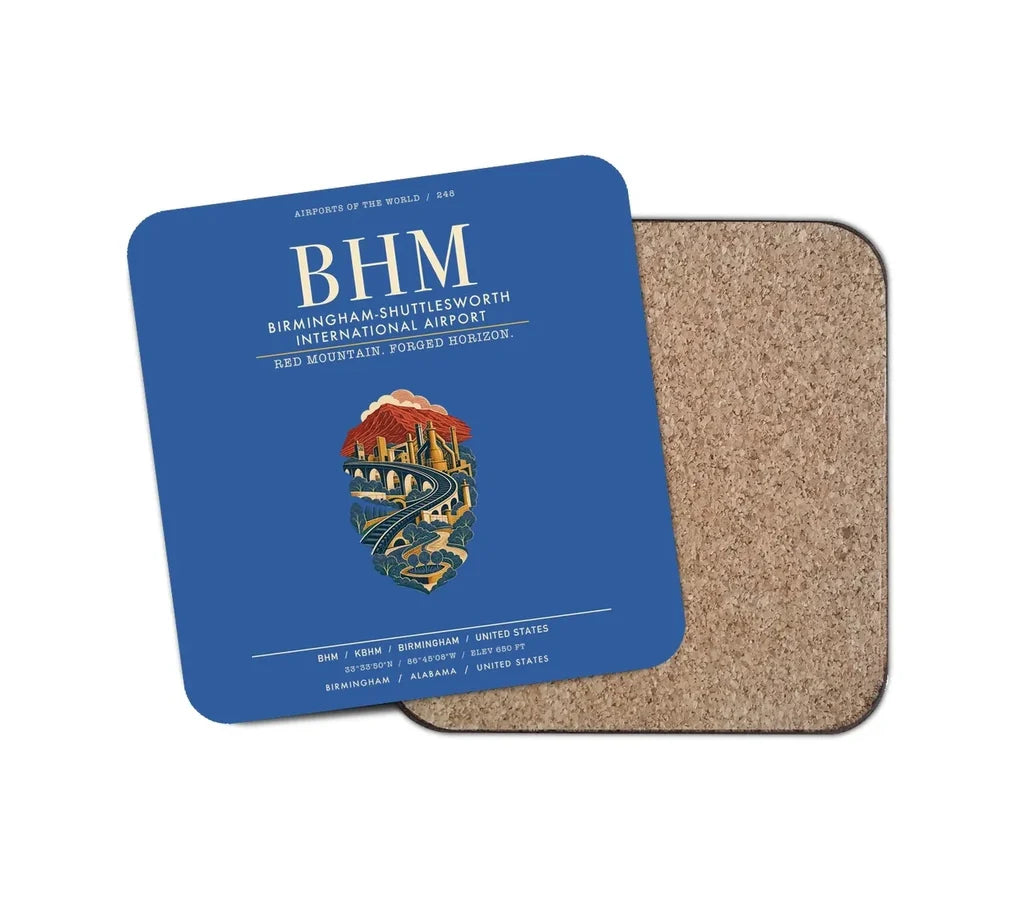 Birmingham-Shuttlesworth International Airport (BHM) design on blue 1 piece coaster