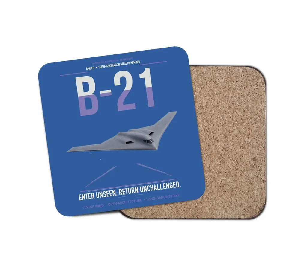 B-21 Raider design on blue 1 piece coaster