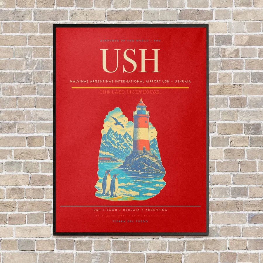 Malvinas Argentinas International Airport USH — Ushuaia vertical canvas print - framed - red background