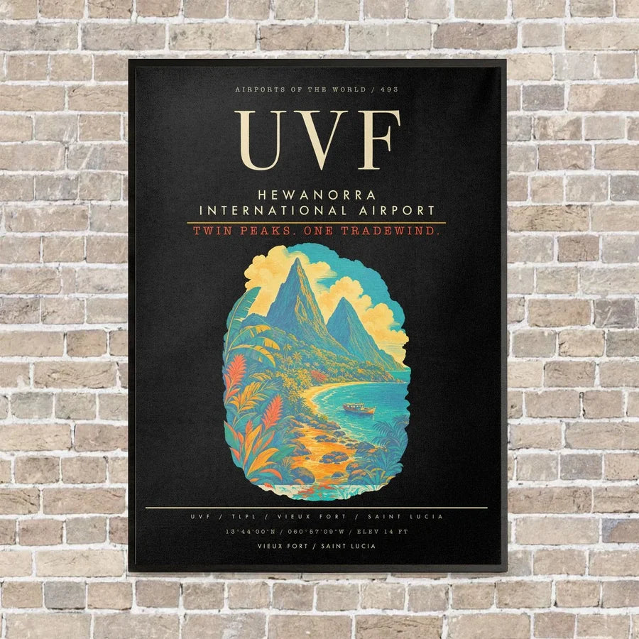 Hewanorra International Airport UVF - Canvas Framed - Black