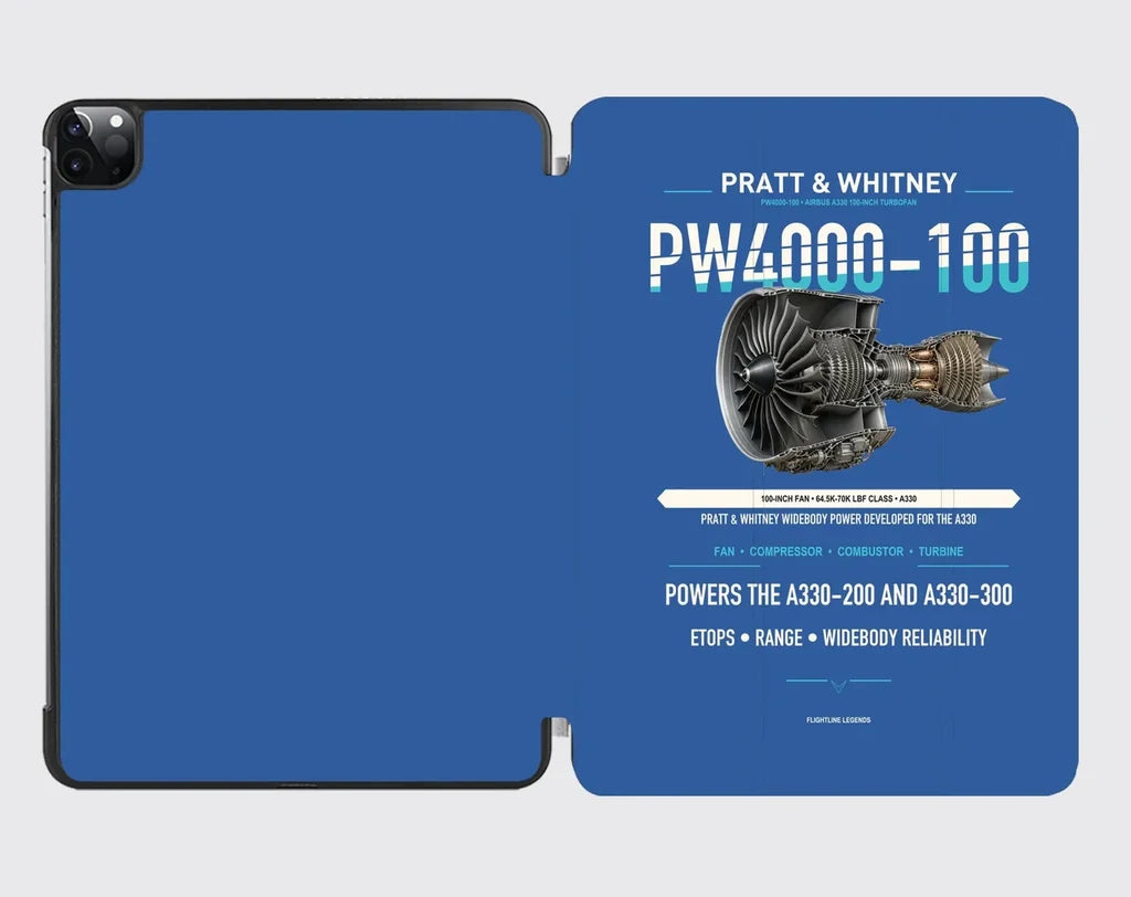 PW4000-100 design on blue ipad tablet case