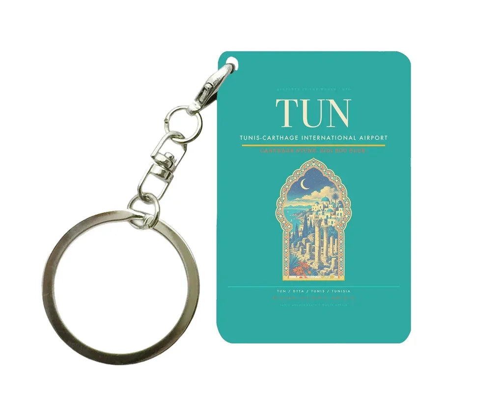 Tunis-Carthage International Airport TUN Key Chain design on turquoise key chain
