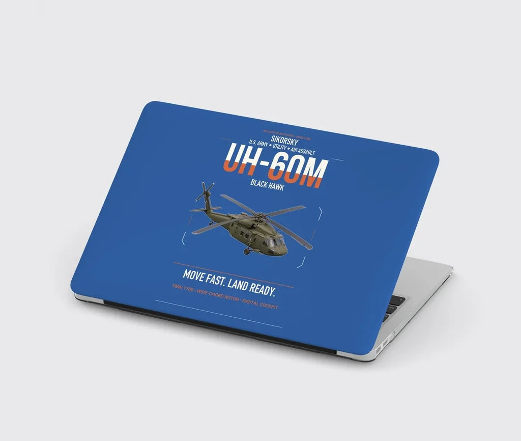 Sikorsky UH-60M Black Hawk design on blue MacBook case