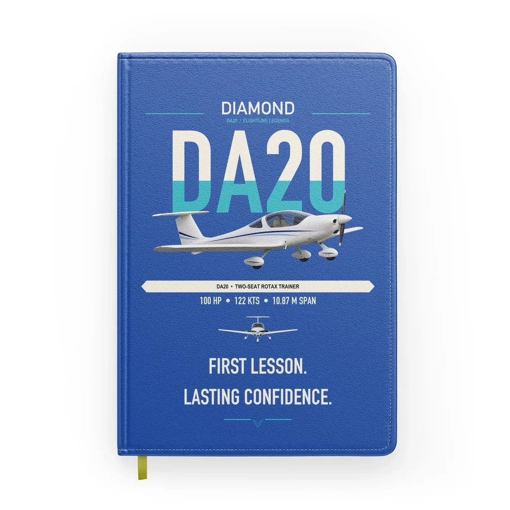 Diamond DA20 design on blue notebook