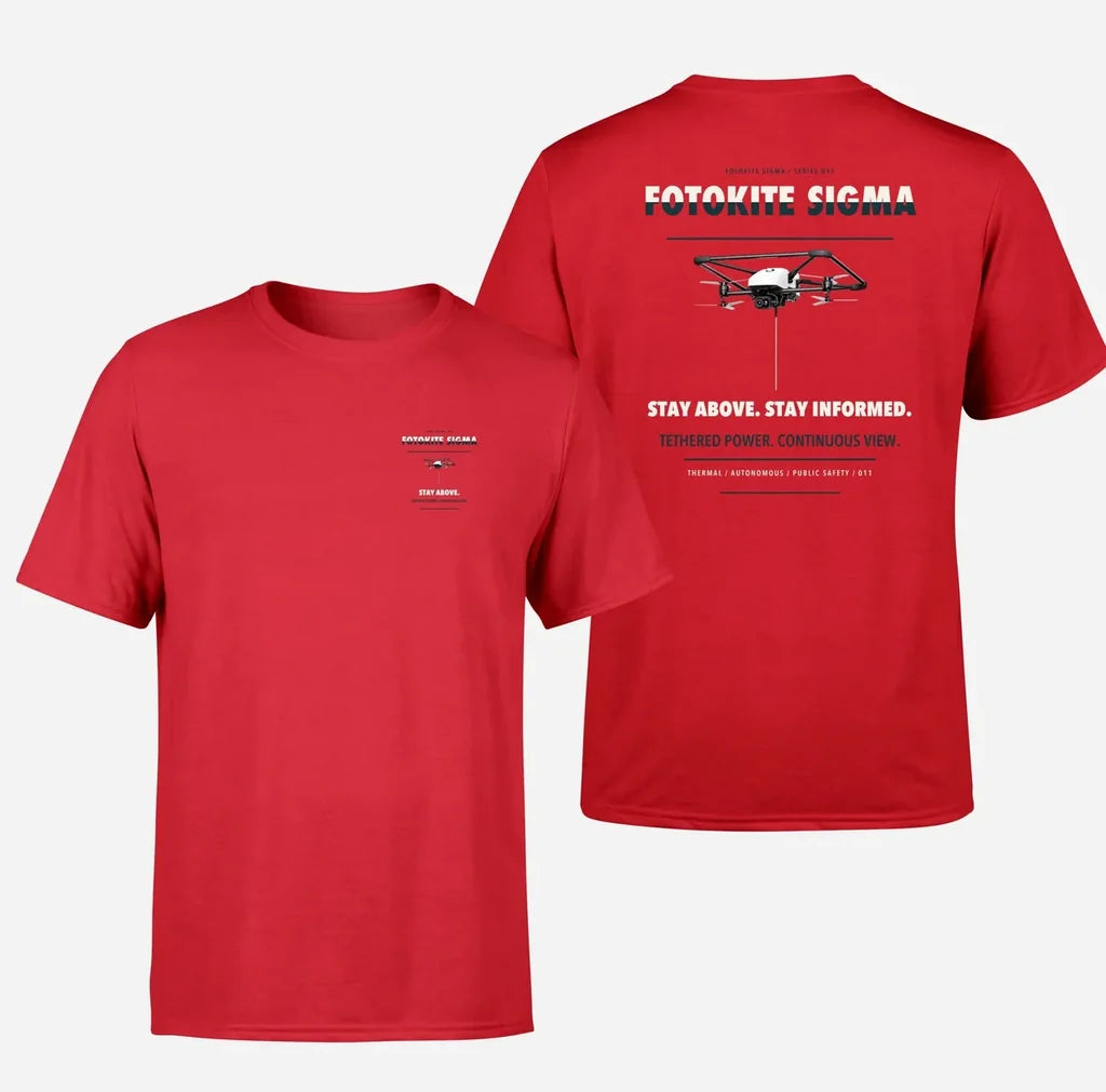 Fotokite Sigma design on red t shirt