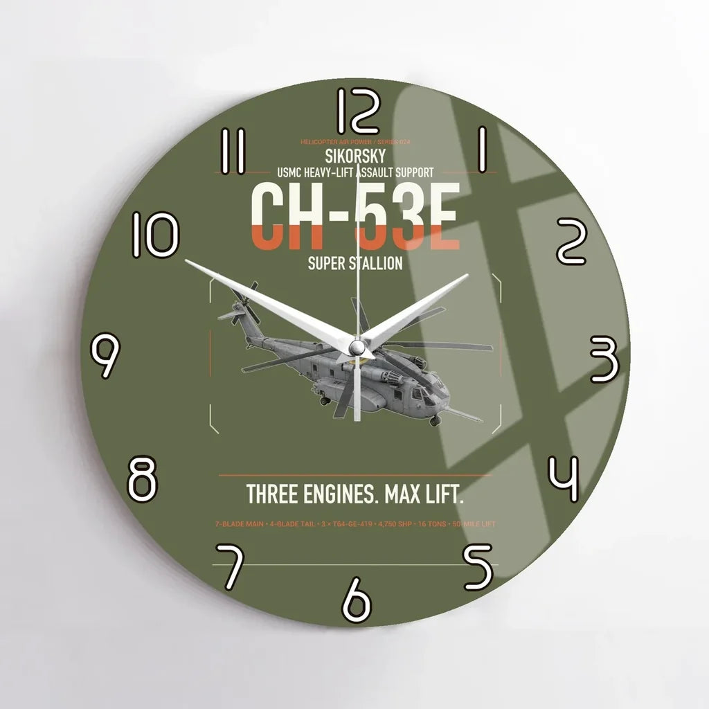 Sikorsky CH-53E Super Stallion design on green army no frame wall clock