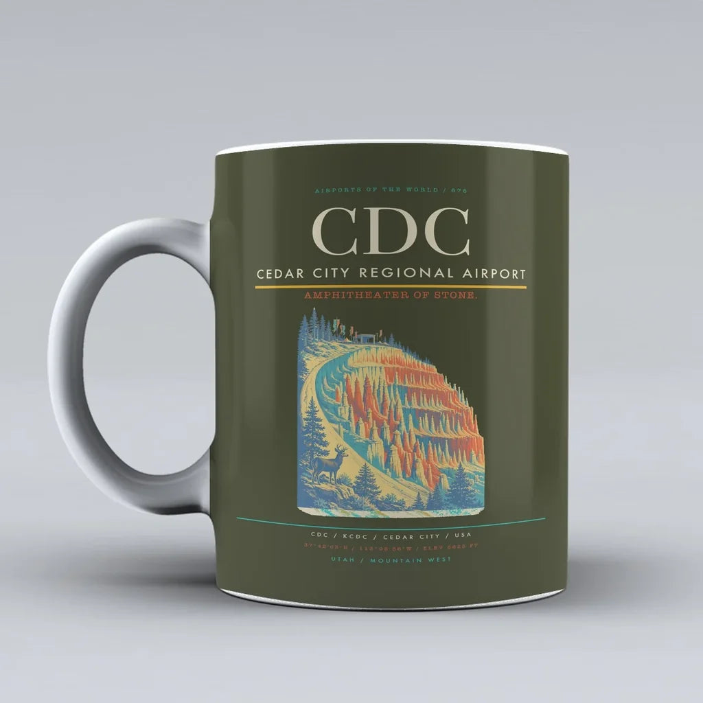 Cedar City Regional Airport (CDC) airport code design on green army ceramic mug
