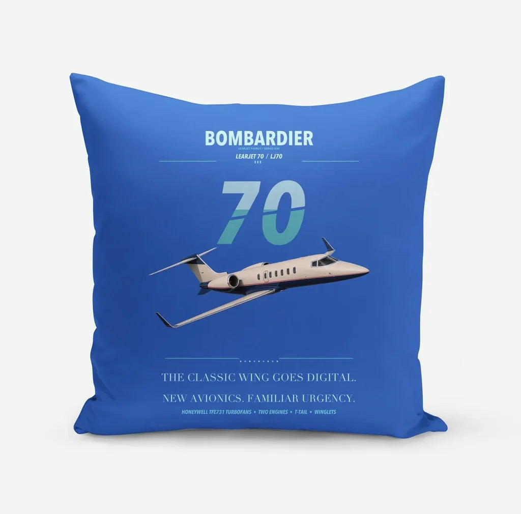 Bombardier Learjet 70 design on blue pillow