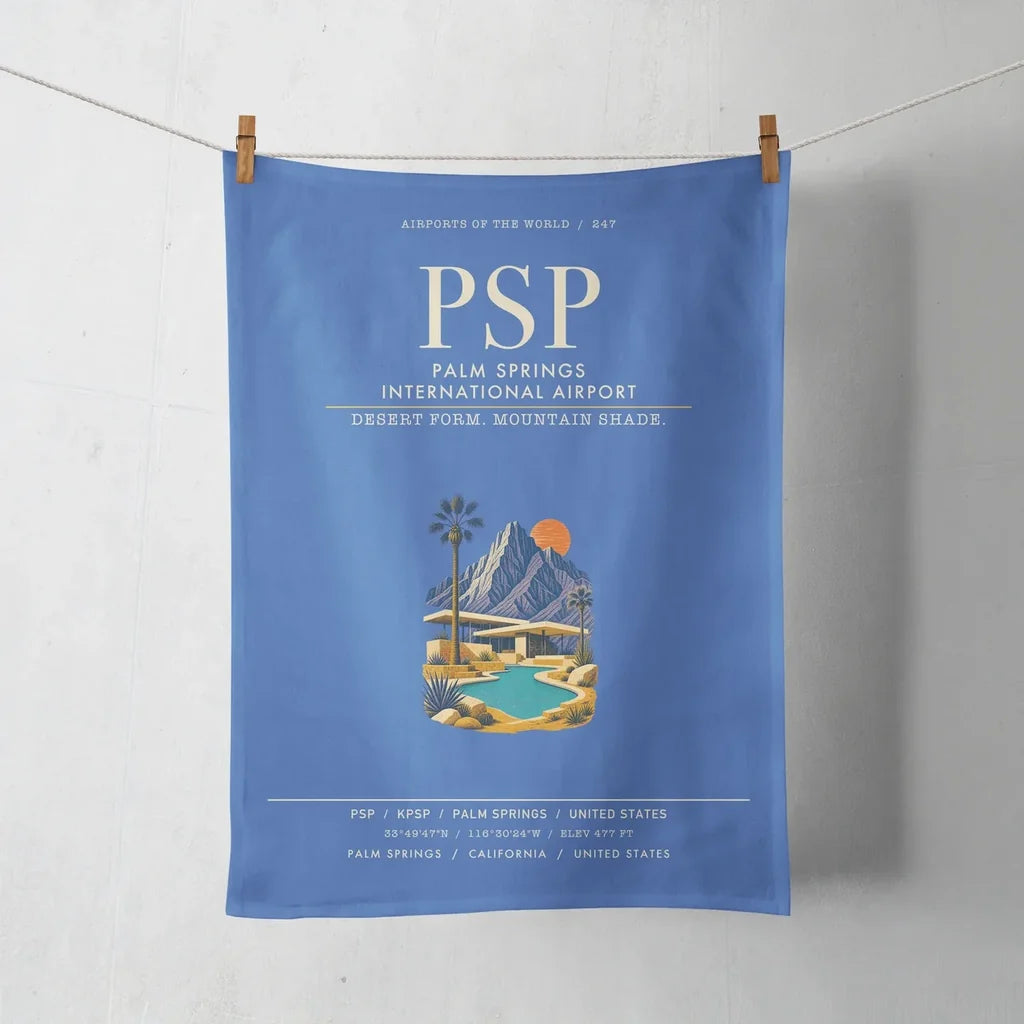 Palm Springs International Airport (PSP) design on blue towel