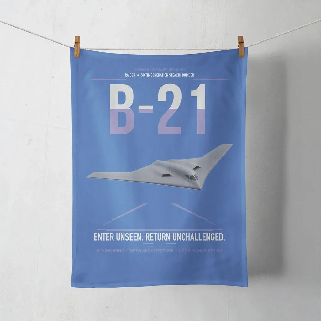 B-21 Raider design on blue towel