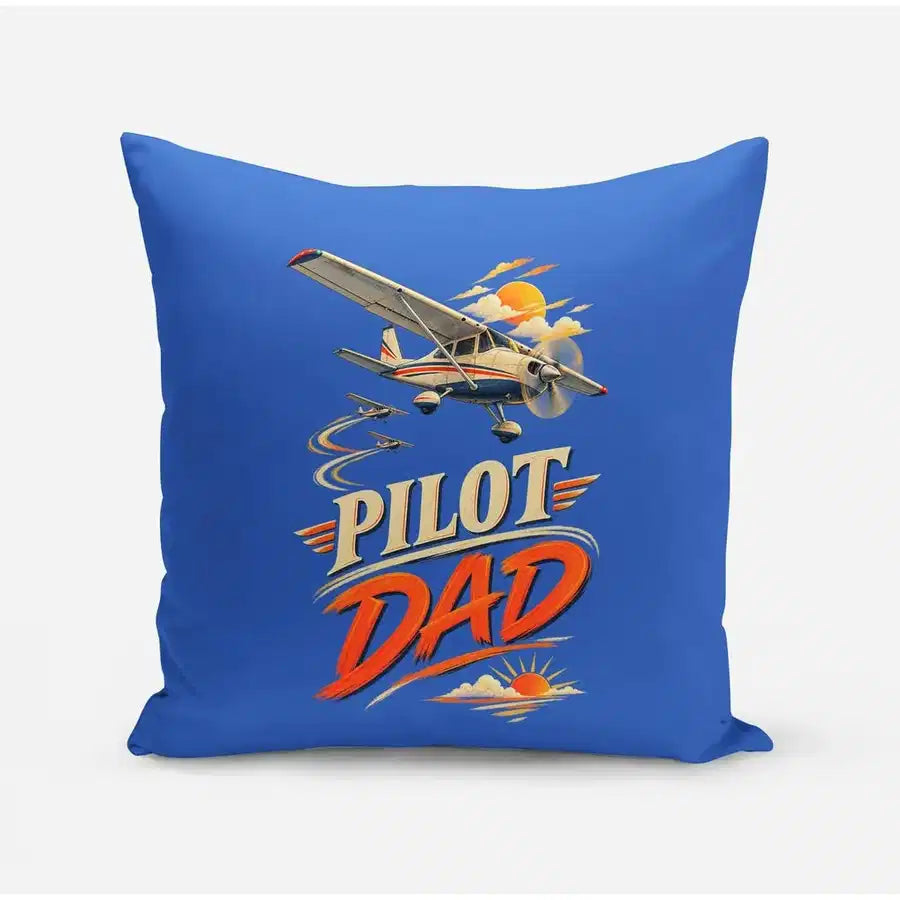 Pilot Dad design on blue pillow