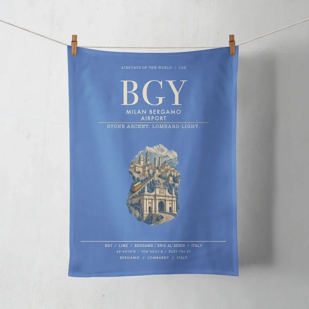 Milan Bergamo Airport (BGY) design on blue towel