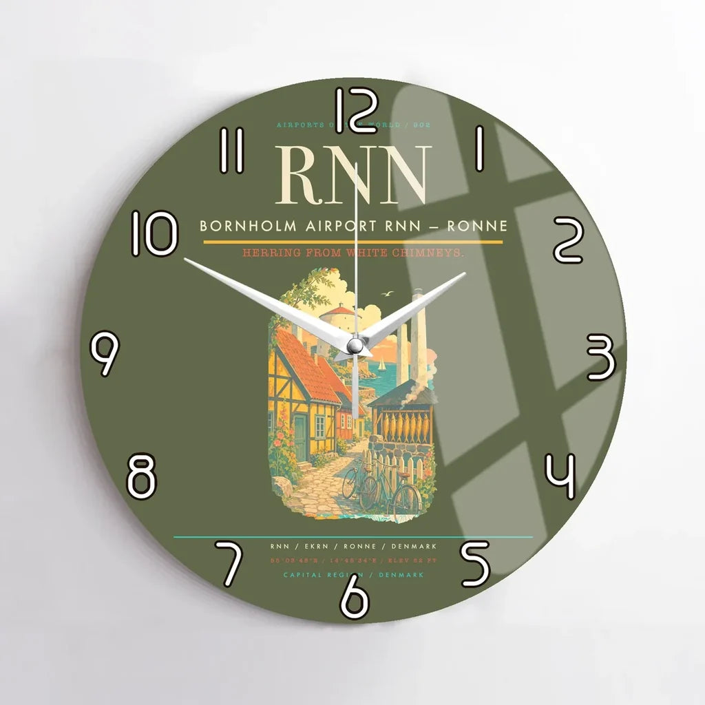 Bornholm Airport (RNN) design on green army no frame wall clock