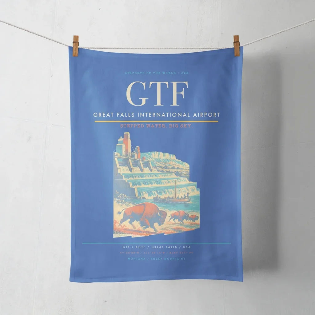 Great Falls International Airport (GTF) design on blue towel