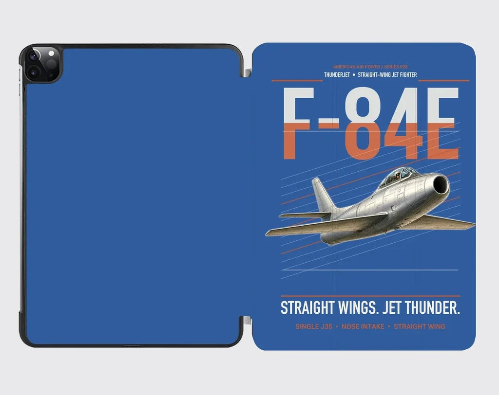 F-84E Thunderjet design on blue ipad tablet case