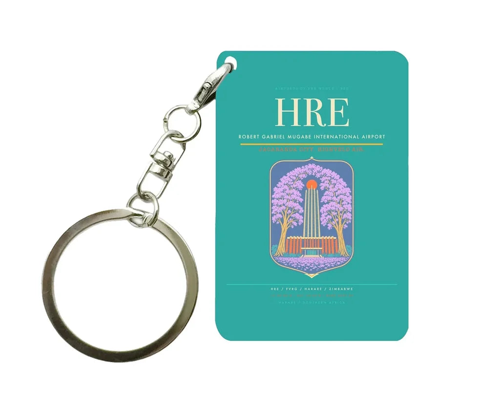 Robert Gabriel Mugabe International Airport HRE Key Chain design on turquoise key chain
