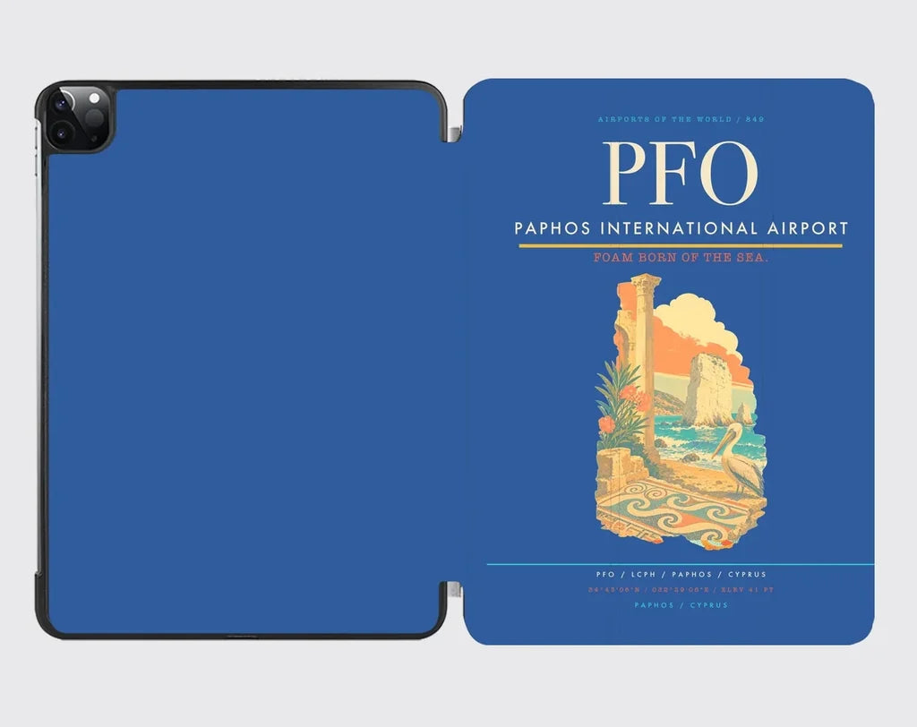 Paphos International Airport (PFO) design on blue ipad tablet case