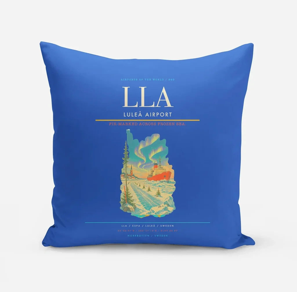 Luleå Airport (LLA) design on blue pillow