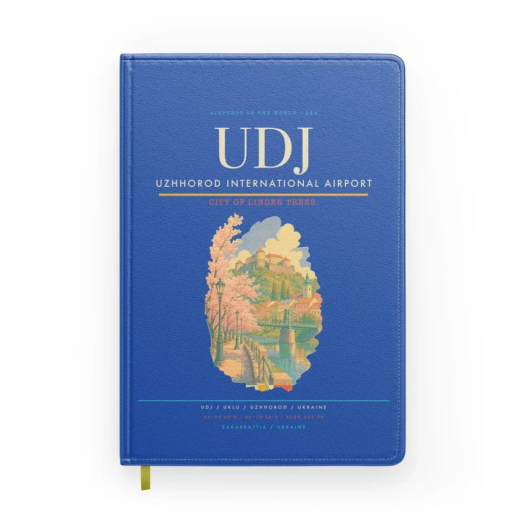 Uzhhorod International Airport (UDJ) design on blue notebook