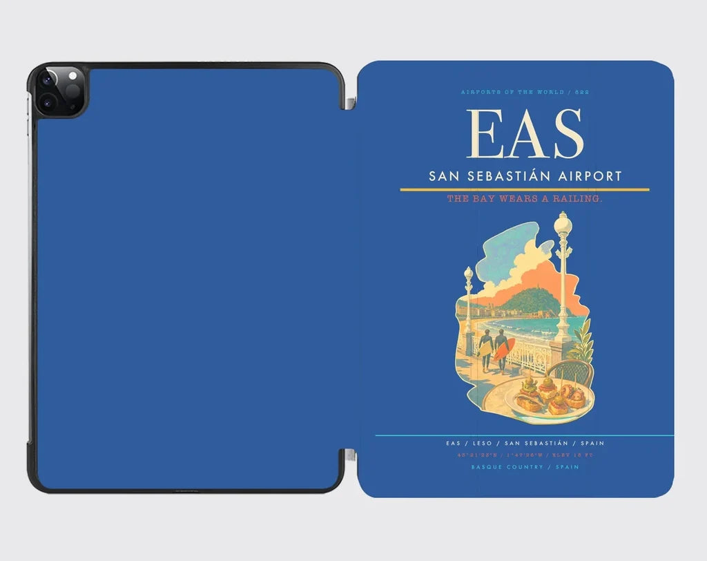 San Sebastián Airport (EAS) design on blue ipad tablet case