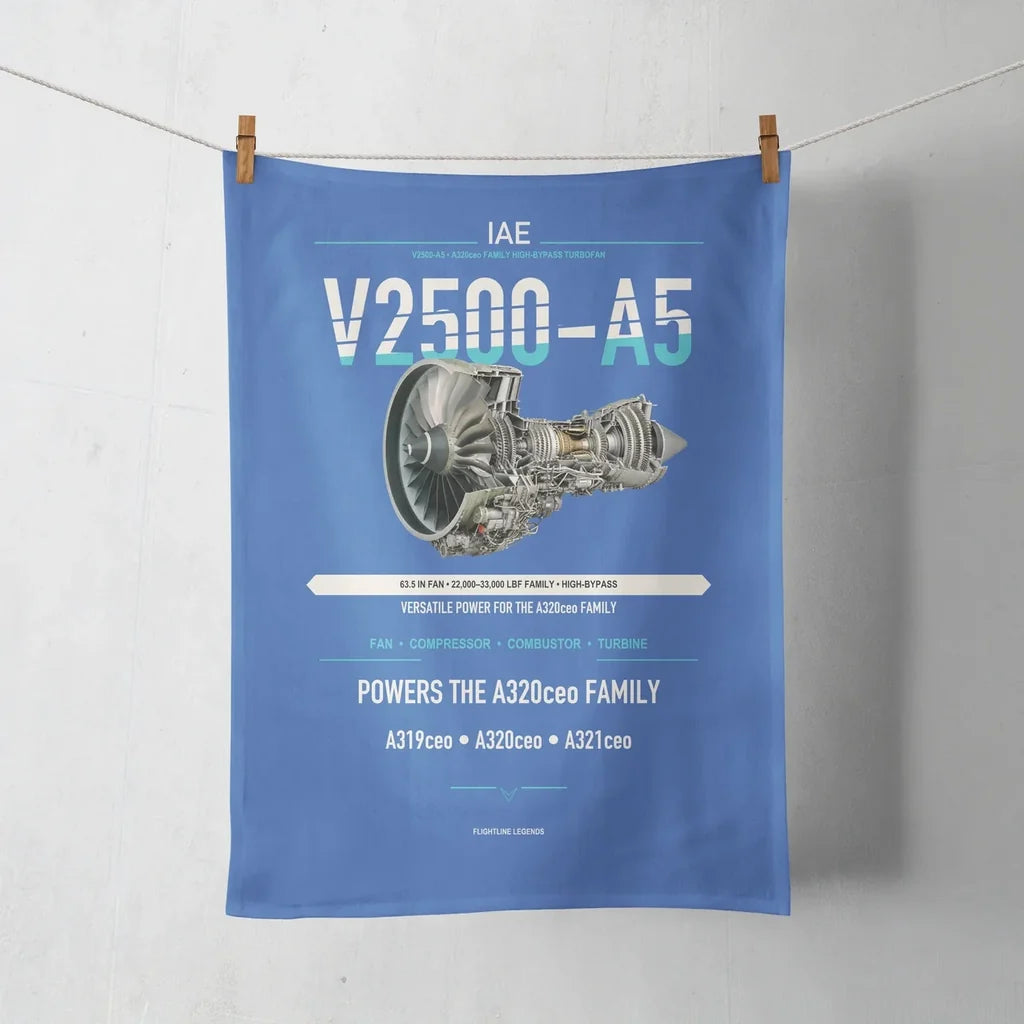 V2500-A5 design on blue towel