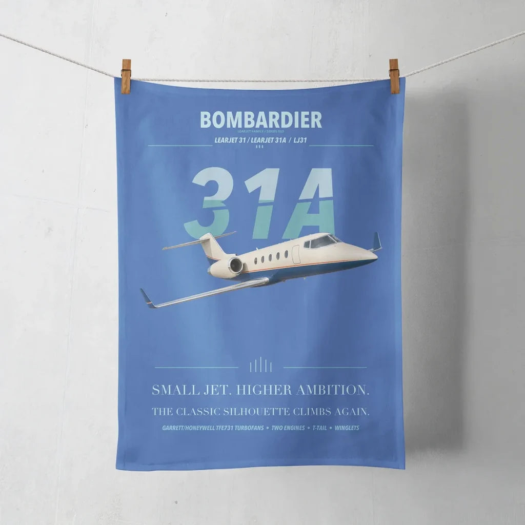Bombardier Learjet 31A design on blue towel