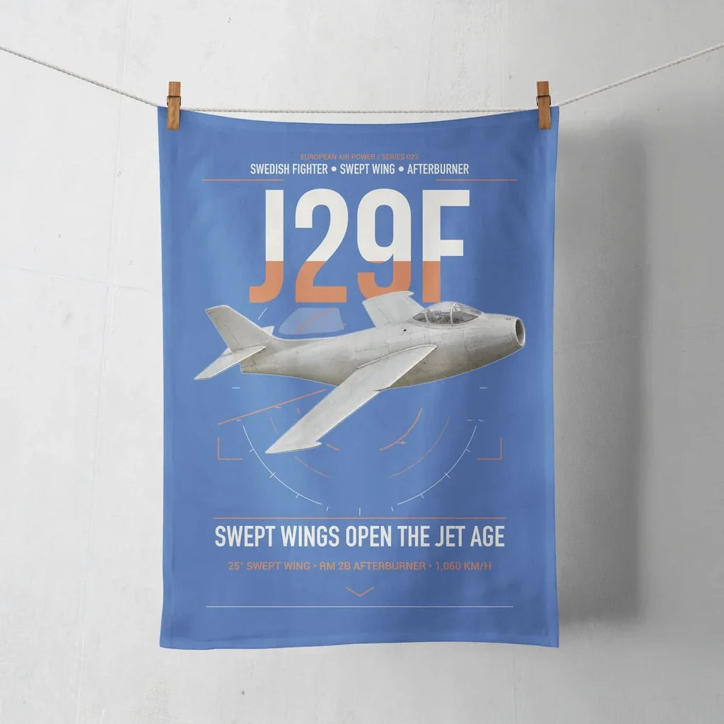 Saab J 29F Tunnan design on blue towel
