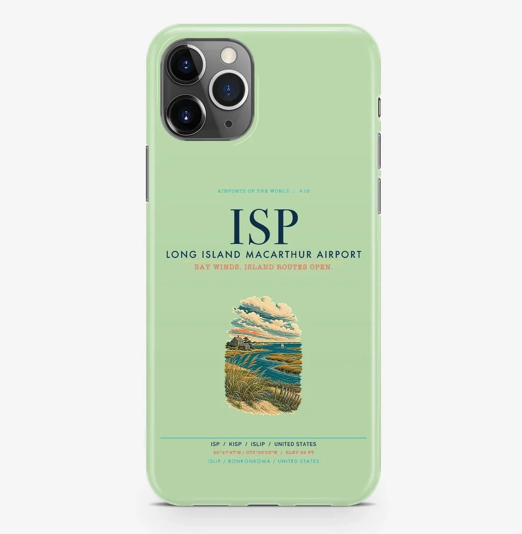 Long Island Airport (ISP) design on light green iPhone 16 Pro MagSafe case
