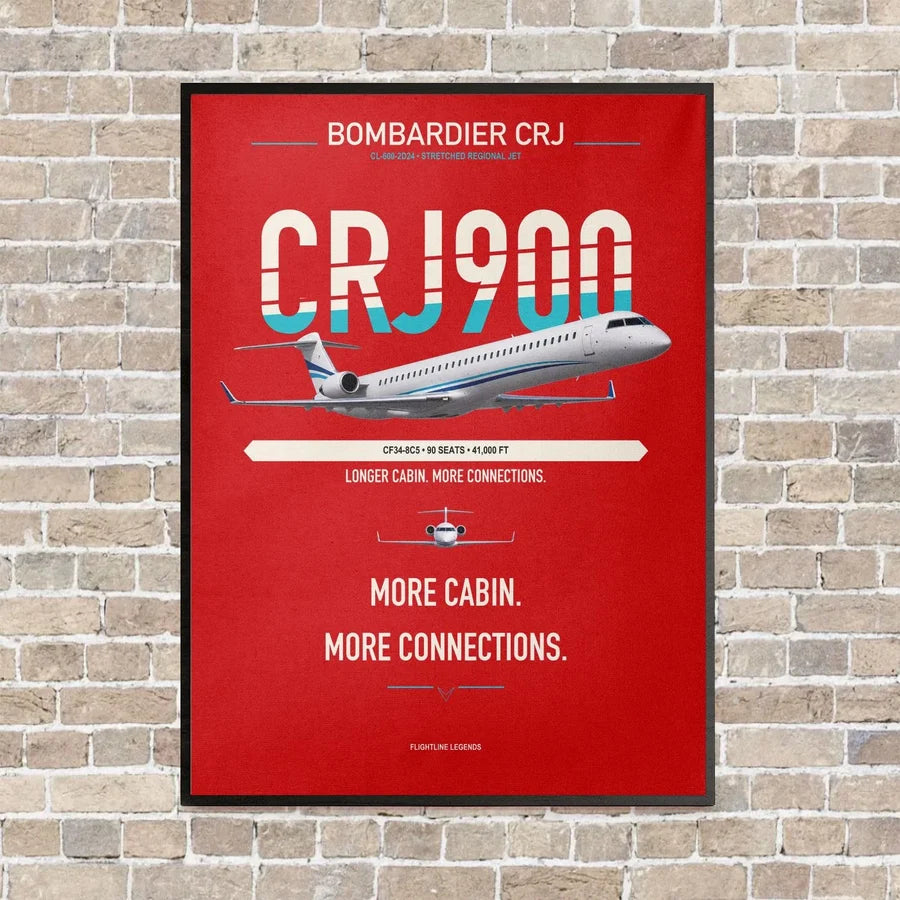 Bombardier CRJ900 vertical canvas print - framed - red background