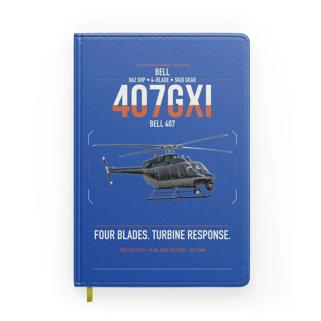 Bell 407GXi design on blue notebook