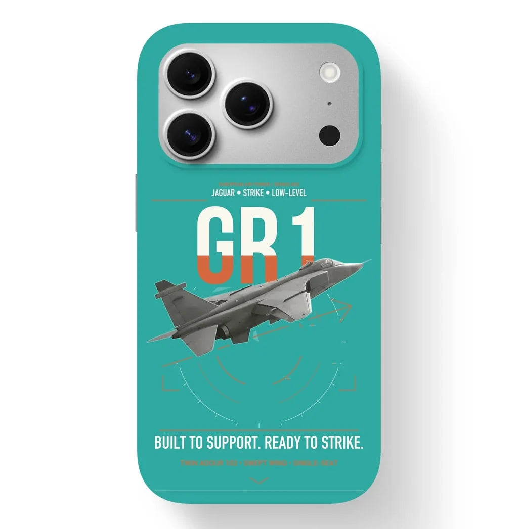 SEPECAT Jaguar GR1 design on turquoise magsafe iphone case, for iPhone 17 Pro