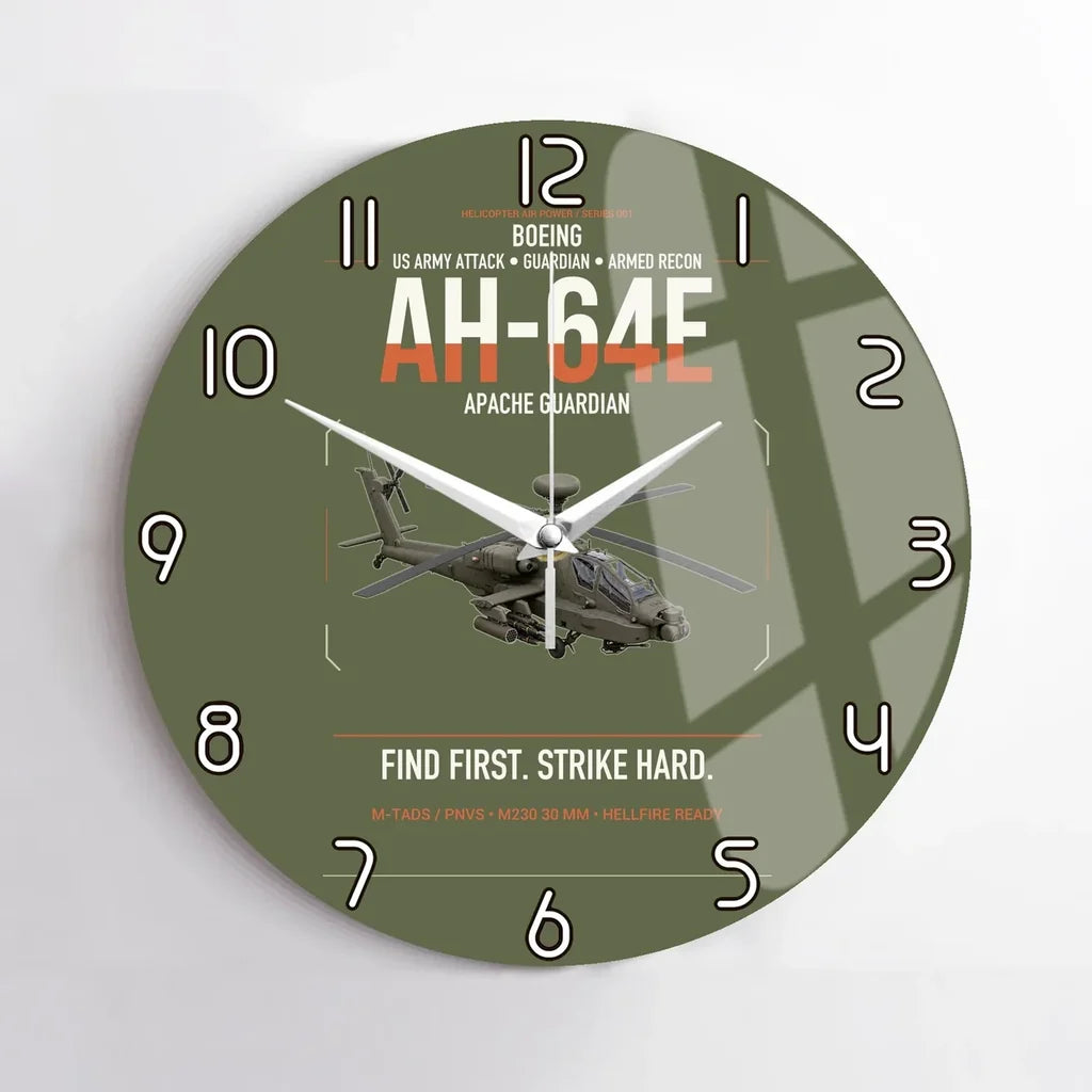 Boeing AH-64E Apache Guardian design on green army no frame wall clock