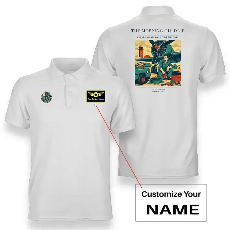 VINTAGE G4266 - The Morning Oil Drip - Double-Side Polo T-Shirt design on white+name