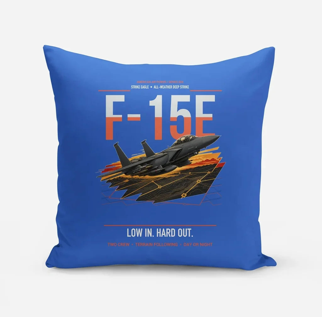 F-15E Strike Eagle design on blue pillow