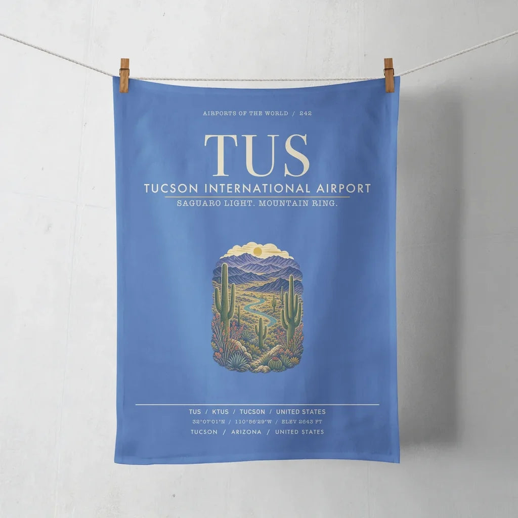 Tucson International Airport (TUS) design on blue towel