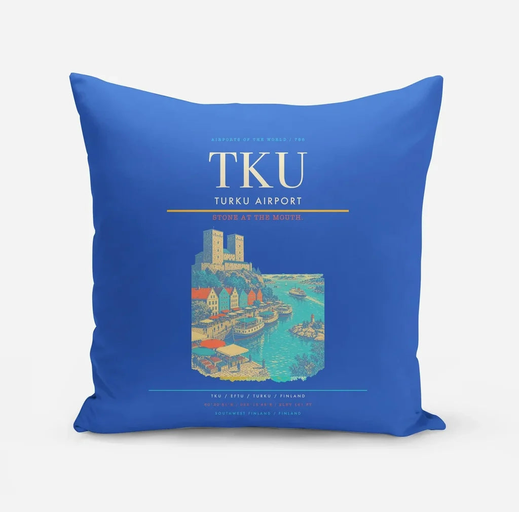 Turku Airport (TKU) design on blue pillow