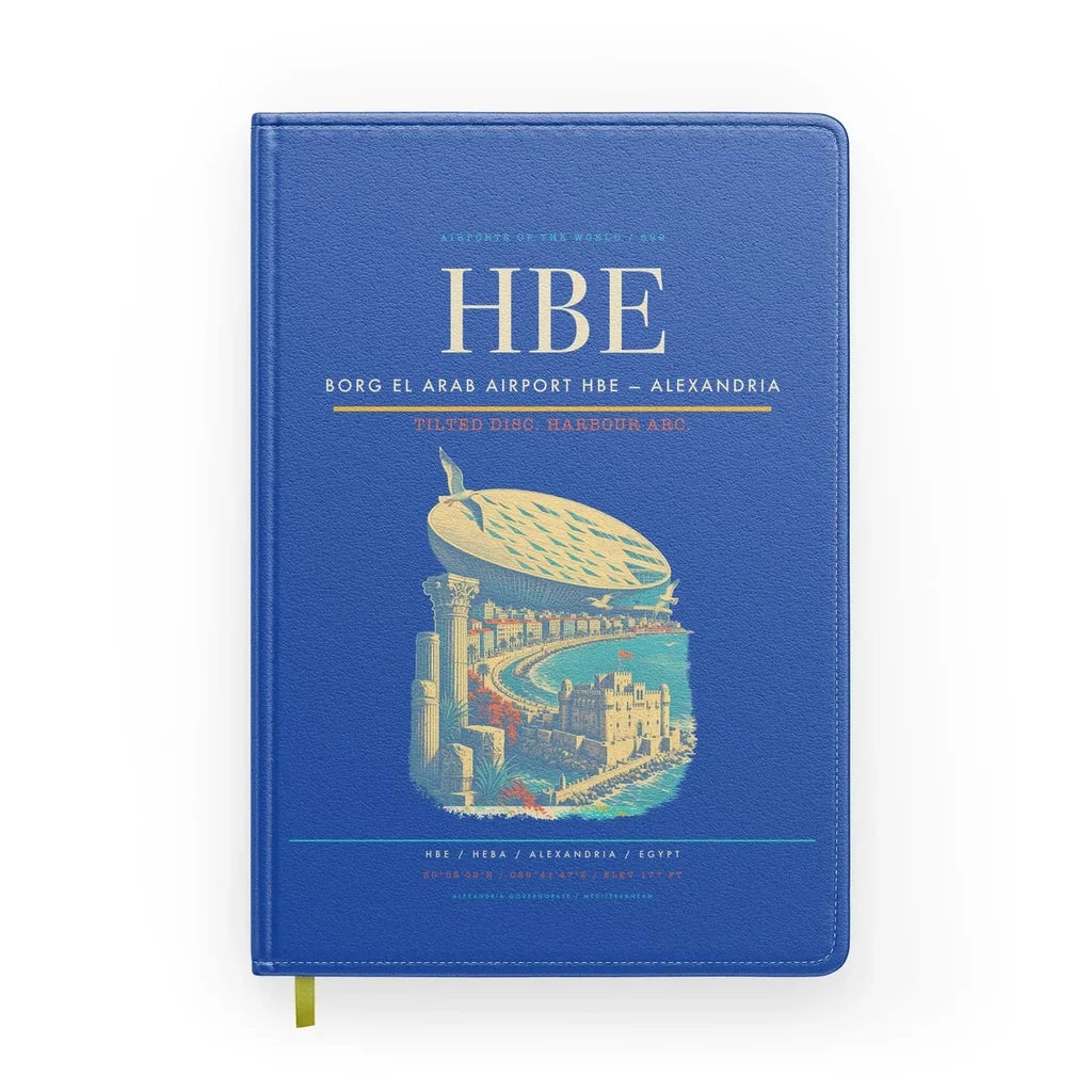 Borg El Arab Airport (HBE) design on blue notebook
