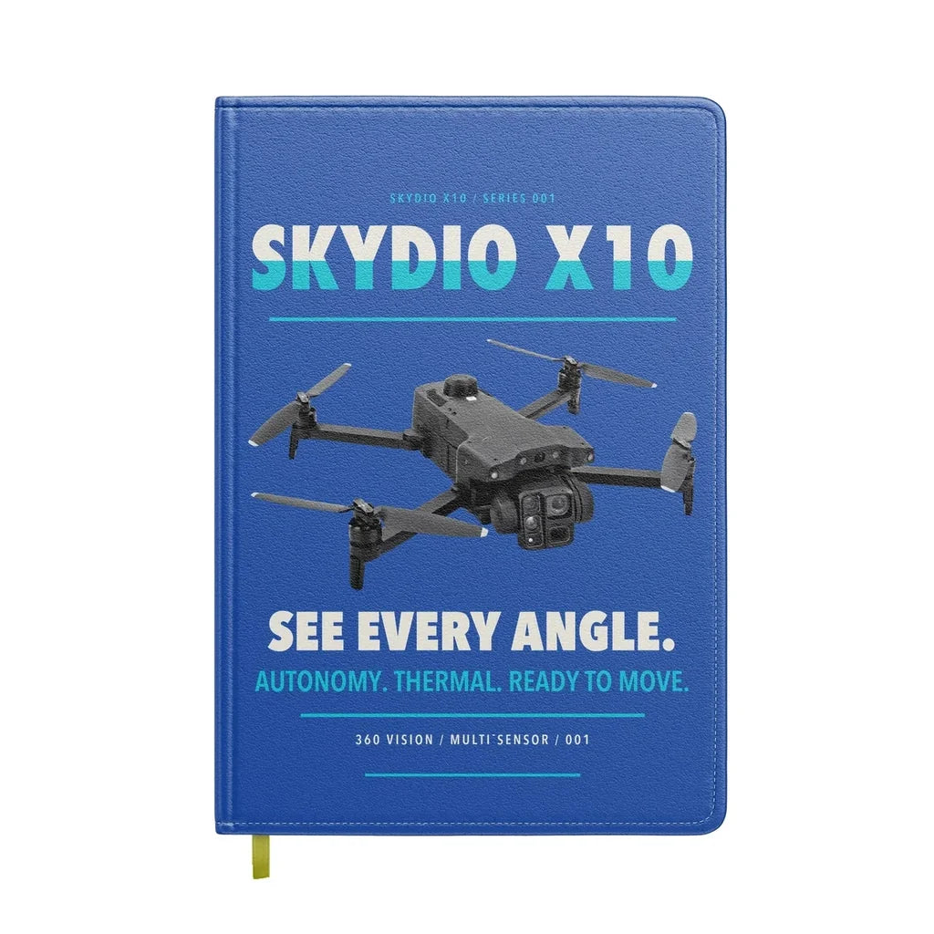 Skydio X10 design on blue notebook