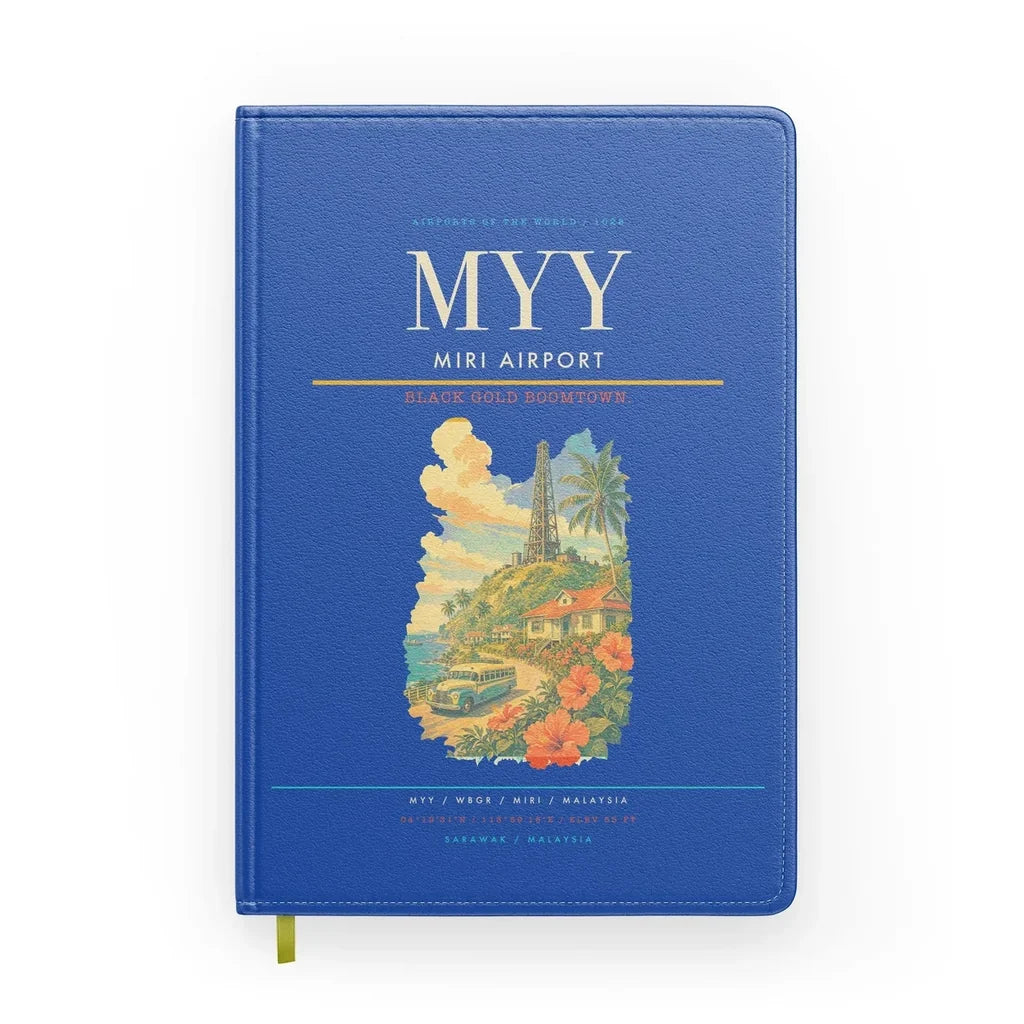 Miri Airport (MYY) design on blue notebook