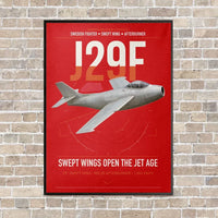 Thumbnail for Saab J 29F Tunnan vertical canvas print - framed - red background