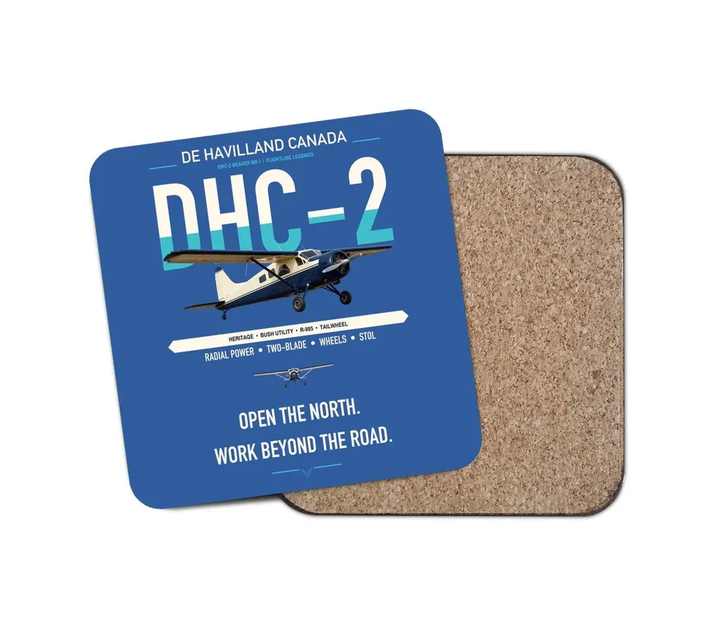 DHC-2 Beaver Mk I design on blue 1 piece coaster